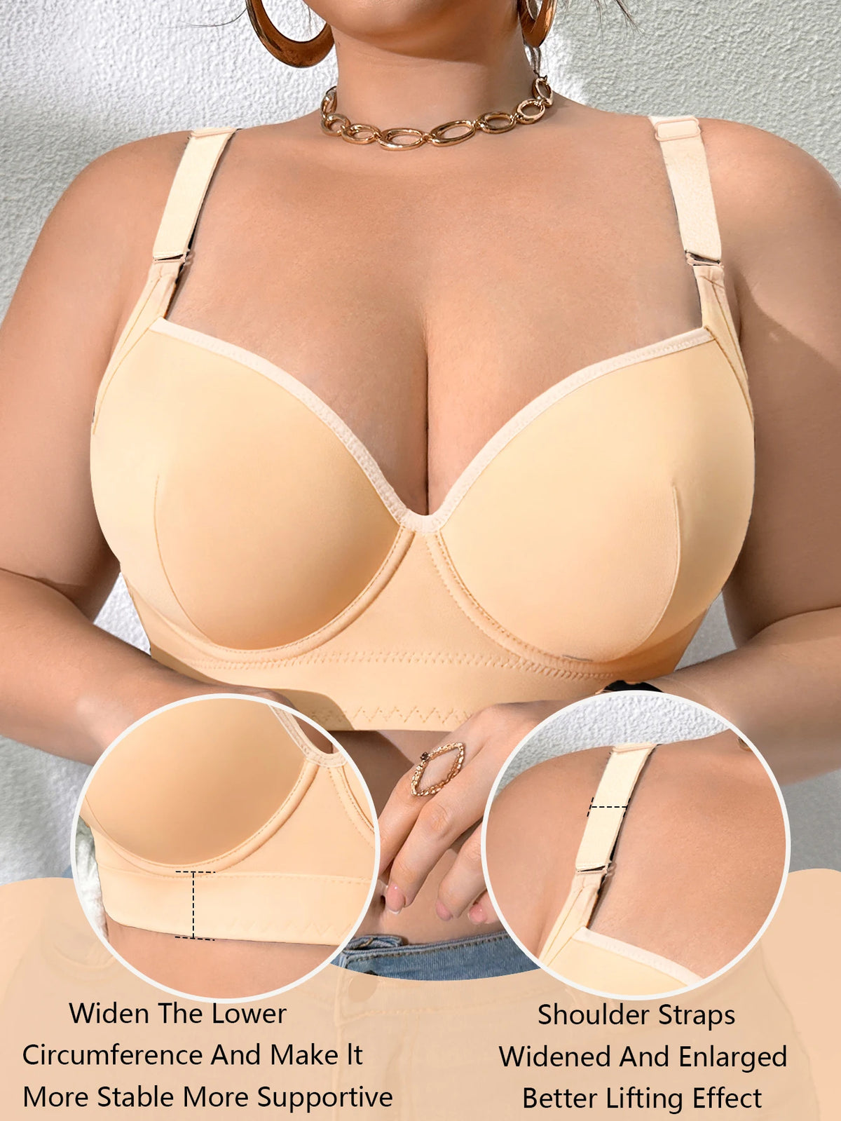 Women Breast Lift Push Up Bra Wide Adjustable Straps Shaping Anti-Sagging Side Gather Support Large Full Cup Comfortable Bra