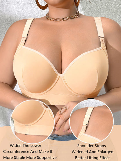 Women Breast Lift Push Up Bra Wide Adjustable Straps Shaping Anti-Sagging Side Gather Support Large Full Cup Comfortable Bra