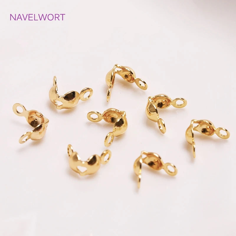 Jewellery Making Supplies Findings Thickened 14k/18k Real Gold Plating 4MM Double-Cup Bead Tip Crimp Cover for DIY