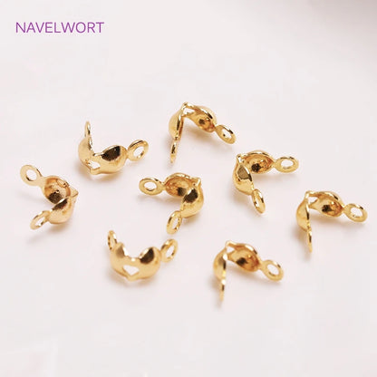 Jewellery Making Supplies Findings Thickened 14k/18k Real Gold Plating 4MM Double-Cup Bead Tip Crimp Cover for DIY