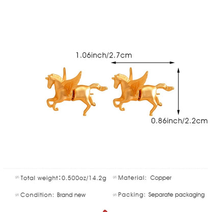 Creative Playful Gold Color Matte Stainless Steel Stereo Animal Art Horse Stud Earrings for Women Fashion Designer Jewelry Gifts