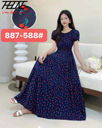 Women's Plus Size Bohemian Style Long Summer Dress for Women Floral Cotton Beach Round Neck Indian Clothing Vestido Robe Female