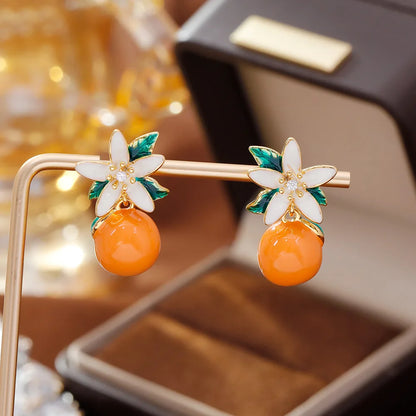 2026 New Women Earrings Alloy Gold Plated Orange Flower Drop Earrings Fashion Cute Sweet Jewelry For Daily Casual Party