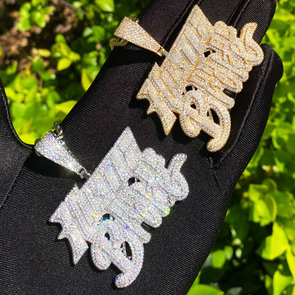 Aokaishen Iced Out Hustle Or Be Broke Necklace Pendant for Men Prong Setting Real Gold Plated Hip Hop Jewelry