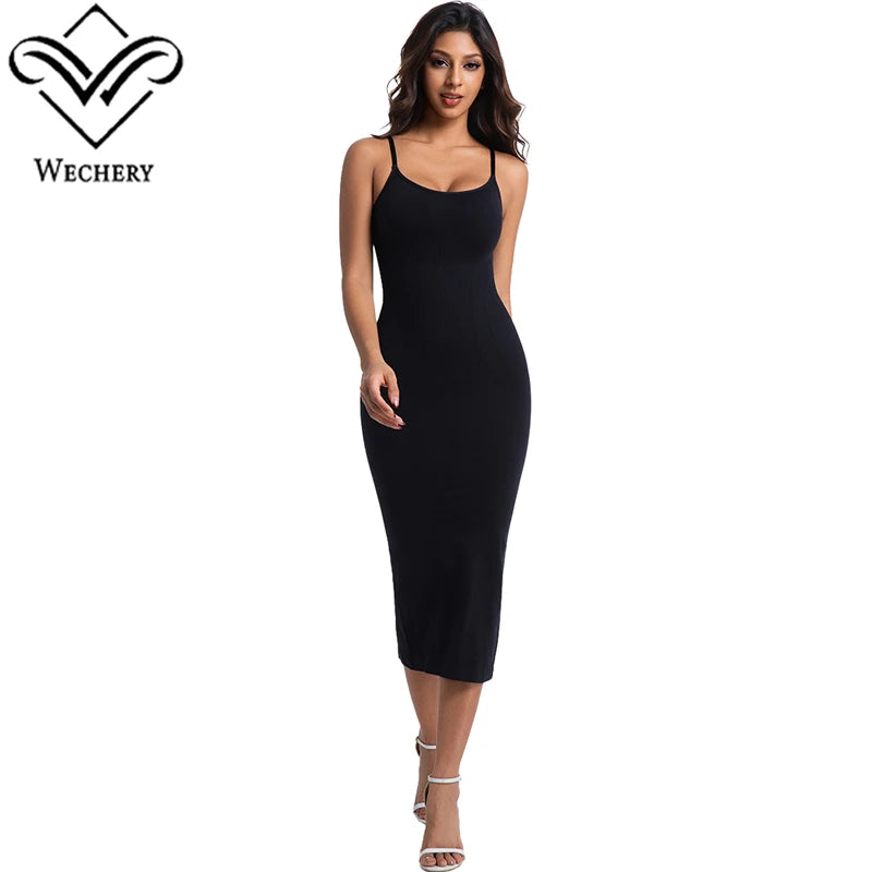 Wechery Plus Size Woman Clothing High Elasticity Abdominal Compression Slim Slip Dress Female Elegant Party Dresses