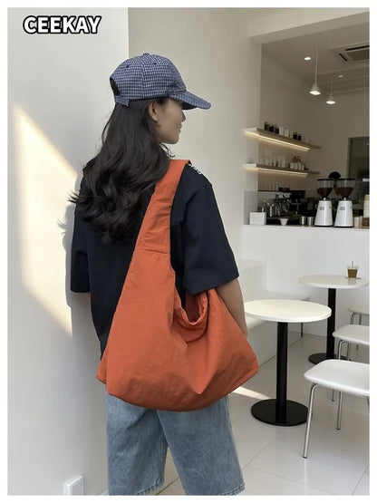 CEEKAY Women's Hobo Bag Orange Nylon Large Capacity Shoulder Handbag Zipper Closure Lightweight Daily Commute Casual Sport