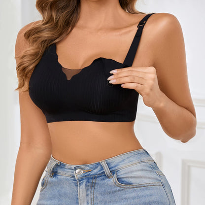 Women'S Nursing Bra With Seamless Lace Mesh, Comfortable Fit, Front Opening, Breathable, No Steel Ring, V-Shaped Nursing Bra