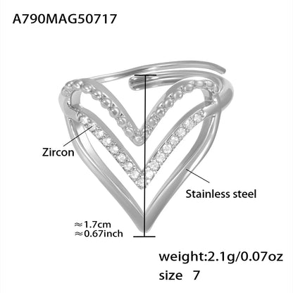 Cute Love Heart Rings for Women Waterproof Stainless Steel Gold-plated White Zirconia Ring Daily Jewelry Accessories