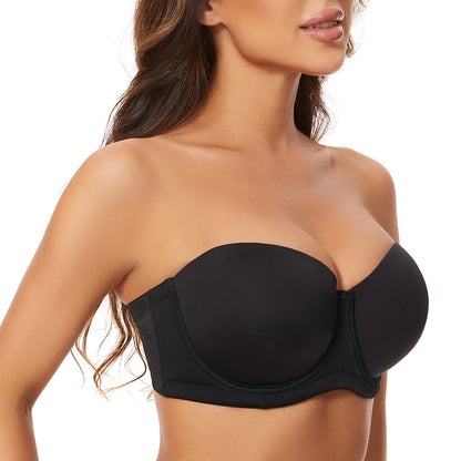 Sheroine Plus Size Strapless Bra Push Up Underwire Full Coverage Light-Padded Bras for Big Breasts Smooth & Comfort with Support