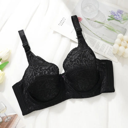 Women Floral Lace Plus Size Bra Full Cup Non‑padded Underwire Bra Comfortable Large Bust Support Ladies Everyday Brassiere