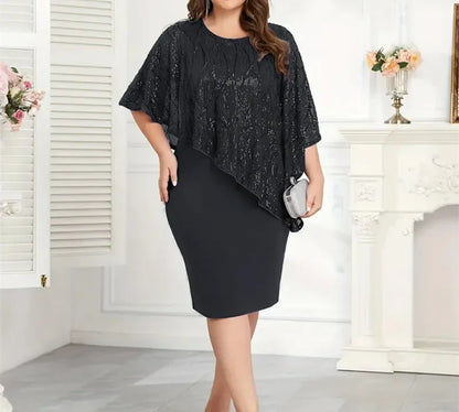 Plus Size Women's Sexy Hip Hugging Dresses Sequined Irregular 5XL Plus Size Party Dress Casual Fashion Short Dress Vestidos