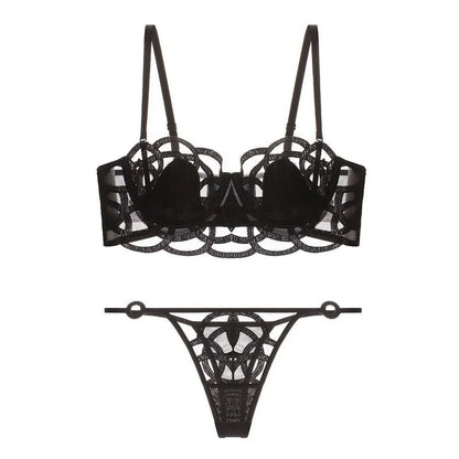 Women's Sexy Underwear Bra Female Hollow Out Thin Cotton Rabbit Ear Cup Soft Breathable Gathering Lace Large-sized Bra Everyday