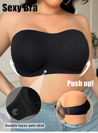 Plus Size Wireless Strapless Bra - No-Slip Bandeau with Support