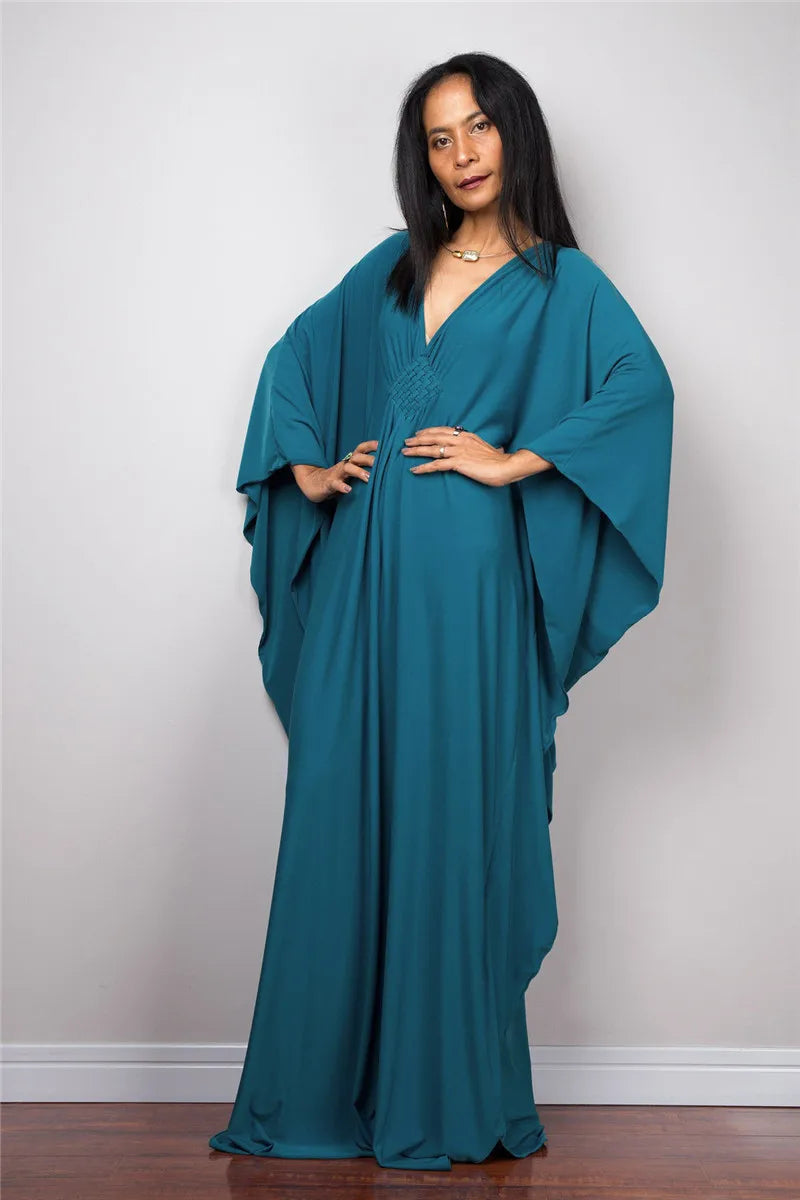 Plus Size Caftan Dresses for Women Solid Color Plus Size Beach Dress V Neck Cover Up Loose Soft Kaftan Loungewear