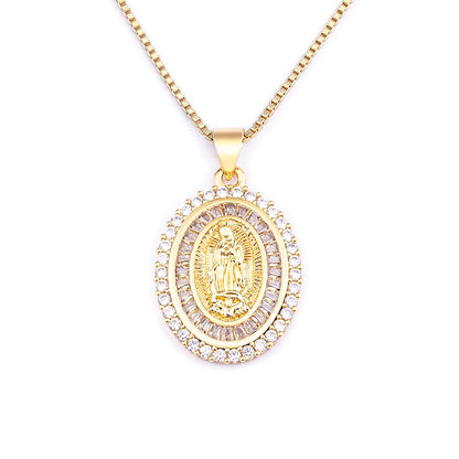 Nidin New Arrival Full Zircon Luxury Gold Plated Long Chain Virgin Mary Pendant Necklace For Women Men Charm Catholic Jewelry
