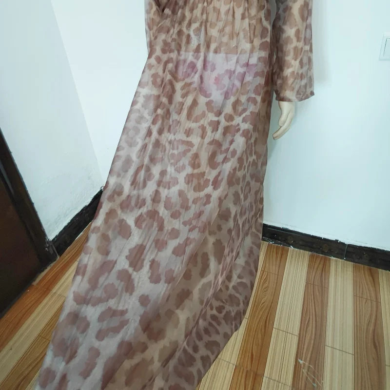 Plus Size Couples Vacation Party Dress Costumes, Sexy Comfortable Loose Soft Deep V-Neck See Through Fashion Printed Dress