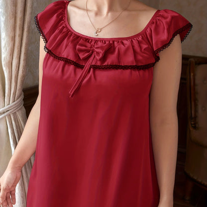 Plus Size Women's Summer Nightdress Loose Fit Slip Dress Euro Style Satin Like Sleepwear for Curvy Girls Breathable Lounge Gown