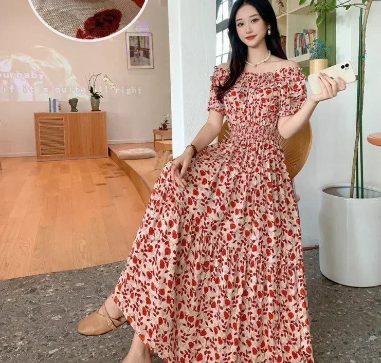 Women's Plus Size Bohemian Style Long Summer Dress for Women Floral Cotton Beach Round Neck Indian Clothing Vestido Robe Female