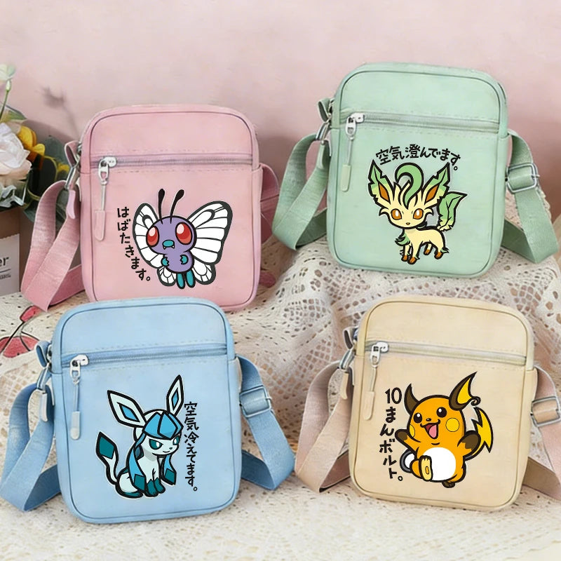 Anime Pokemons Leafeon Shoulder Bag Venusaur Raichu Cubone Waist Packs Dragonite Glaceon Crossbody Phone Pouch Boy Girl Satchel