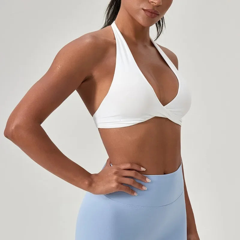 Women's Halter Neck Sports Bra Stylish Back Design Sexy Gym Yoga Fitness Running Bra Comfortable Sports Bras for Women