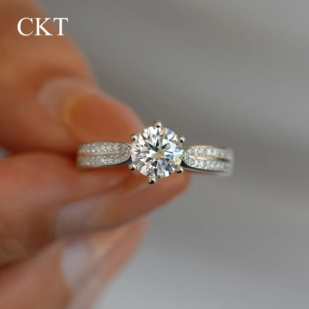 CKT Original Ring Sparkling D Color 3ct Moissanite Diamond Platinum Pt950 Wedding Band 18k White Gold Jewelry for Women