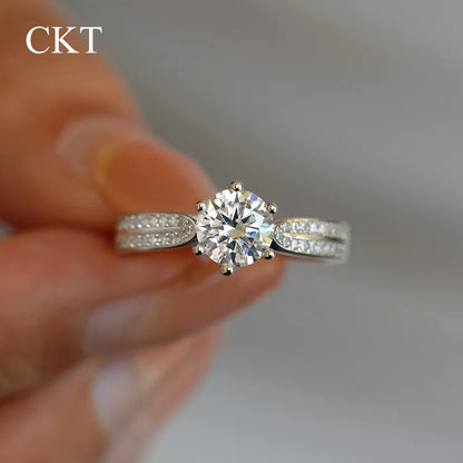 CKT Original Ring Sparkling D Color 3ct Moissanite Diamond Platinum Pt950 Wedding Band 18k White Gold Jewelry for Women