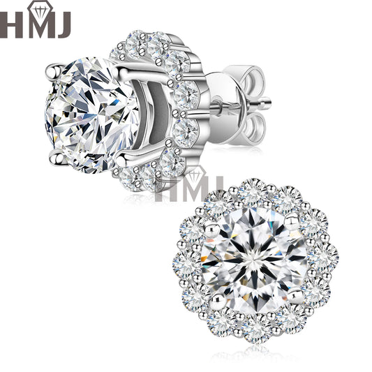Moissanite Stud Earrings 1.0ct D Color Blue Green Black Champagne 925 Silver Plated White 18K  Gold jewelry for woman