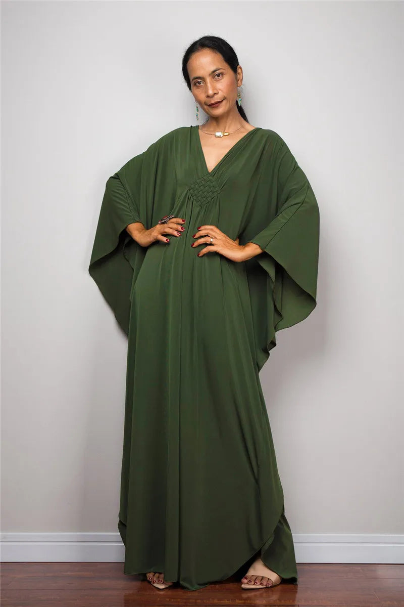 Plus Size Caftan Dresses for Women Solid Color Plus Size Beach Dress V Neck Cover Up Loose Soft Kaftan Loungewear