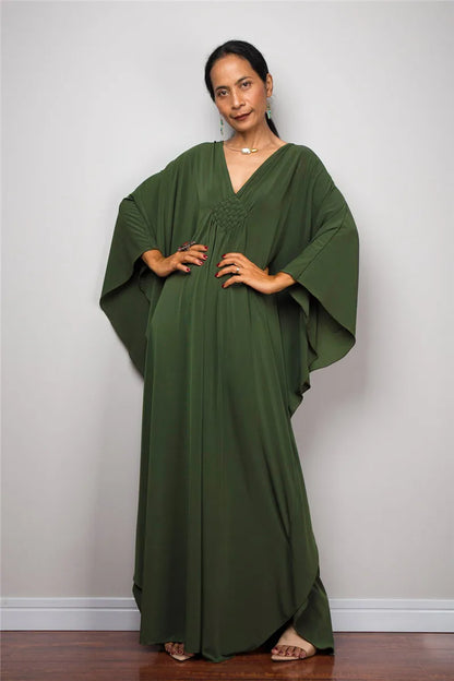 Plus Size Caftan Dresses for Women Solid Color Plus Size Beach Dress V Neck Cover Up Loose Soft Kaftan Loungewear