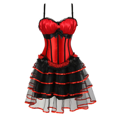 Burlesque Corset Dresses for Women Plus Size Sexy Corset Lingerie Top With Cup Black Sexy Lace Corset Dress With Straps