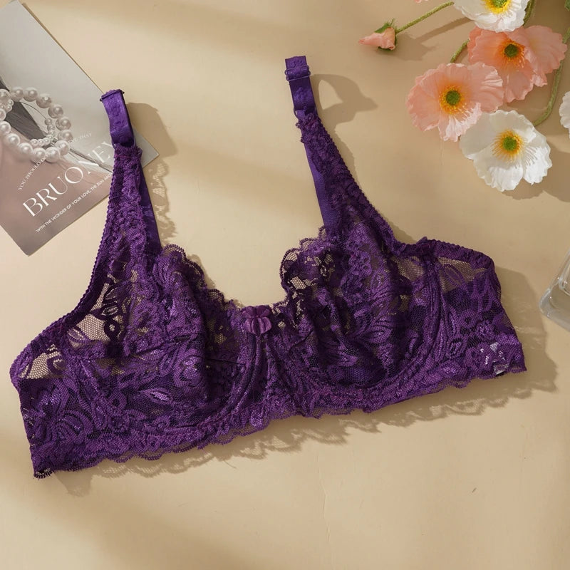 Plus Size Thin Lace Push Up Bras 8 Colors 34-40 B/C Cup Hollow Out Bra Women Soft Breathable Lingerie