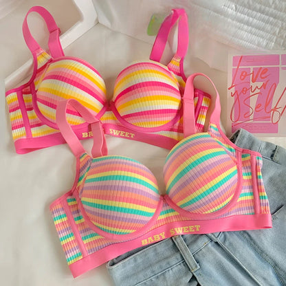 Sexy Bra for Women Tops Dopamine Rainbow Girl Seamless Bra Steel Ring Free Underwear Lingerie Bralette