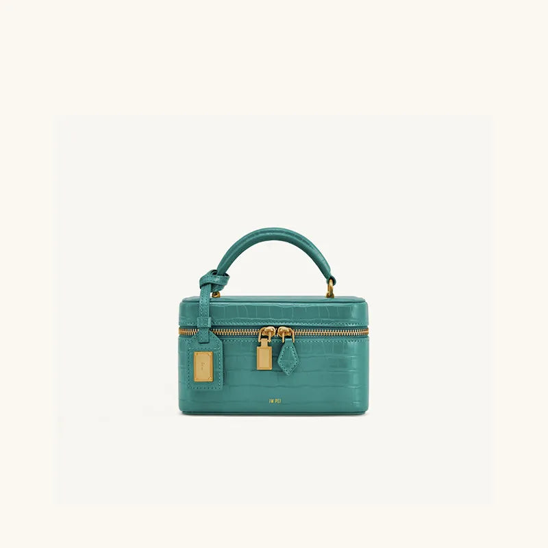 JW PEI box bag Сумка Женская, Square Cosmetic Bag, PU Embossed Black Zipper Small Portable Daily Use 2026 Summer Crossbody Bag
