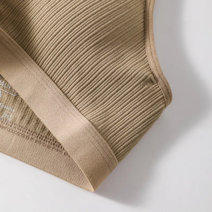 Women's Ribbed Hollow-Out Bralette Wireless Bra Breathable Padded Underwear Ladies Thin Strap Lingerie Daily Wear Sports Bras