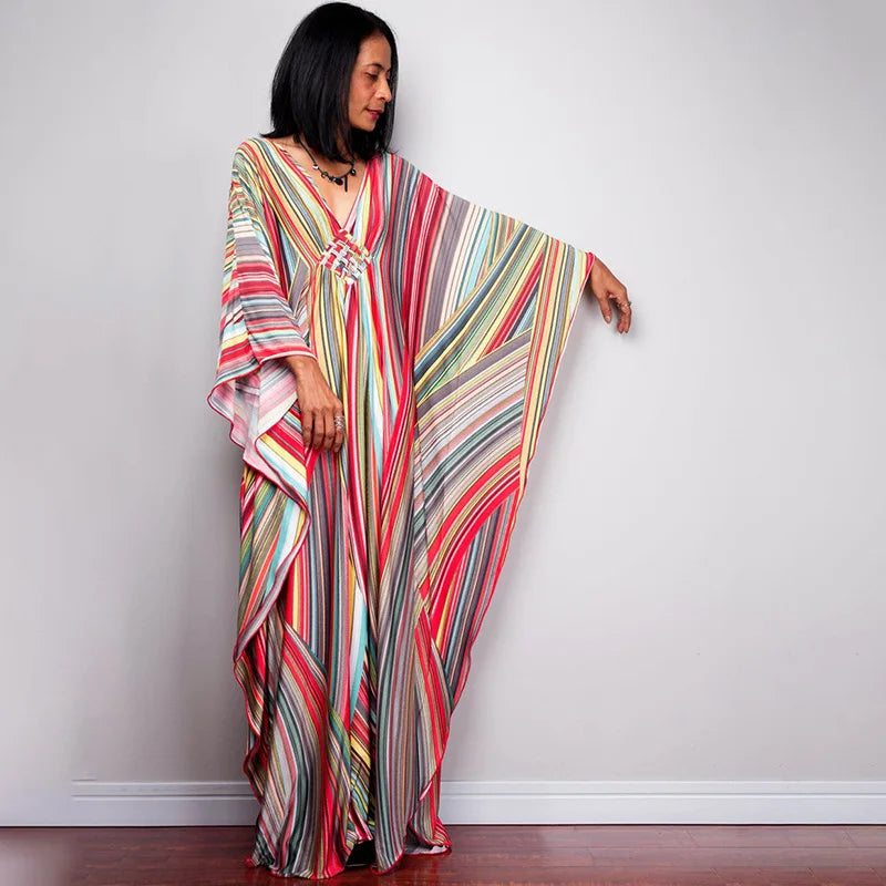 Plus Size Dresses Womens Caftan Floral Print Kaftan Dress Short Sleeve Swimsuit Cover up Loungewear for Summer