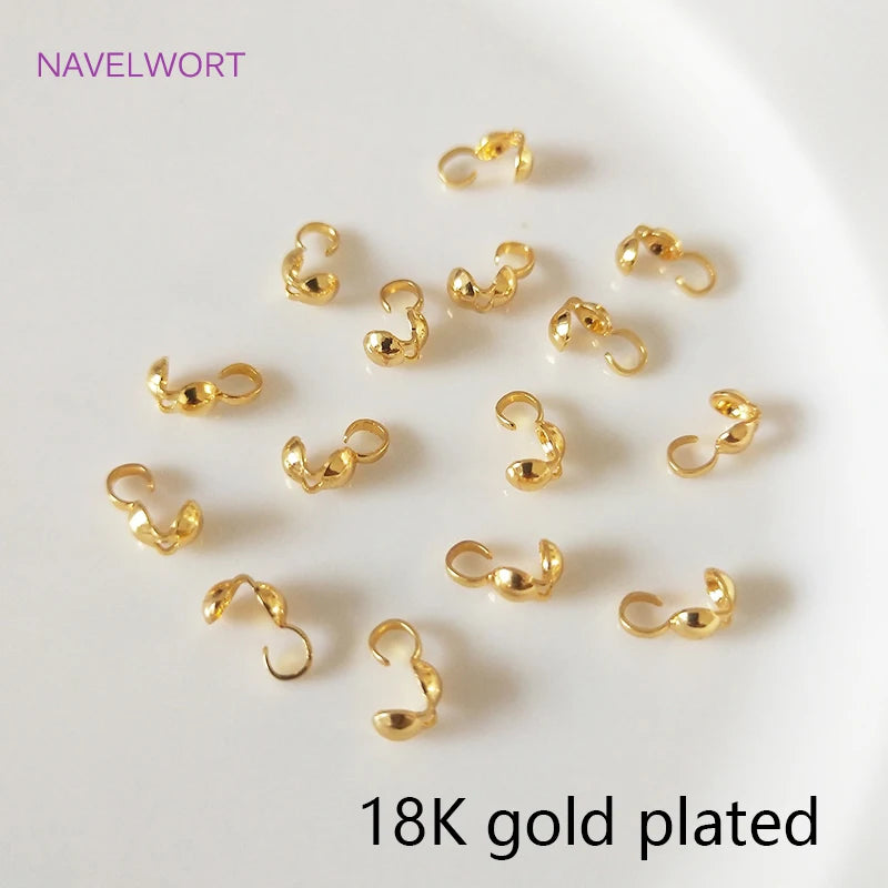 Jewellery Making Supplies Findings Thickened 14k/18k Real Gold Plating 4MM Double-Cup Bead Tip Crimp Cover for DIY