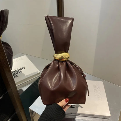 Fashion Pu Leather Women Handbags Vintage Pleated Design Ladies Small Tote Bag Elegant Evening Bags Female Bucket Dinner Purse