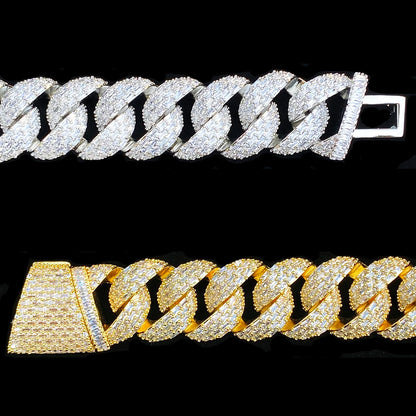 Aokaishen 25mm Special Clasp Baguette Cuban Link Bracelet for Men 5A Cubic Zirconia Gold Plated Hip Hop Jewelry