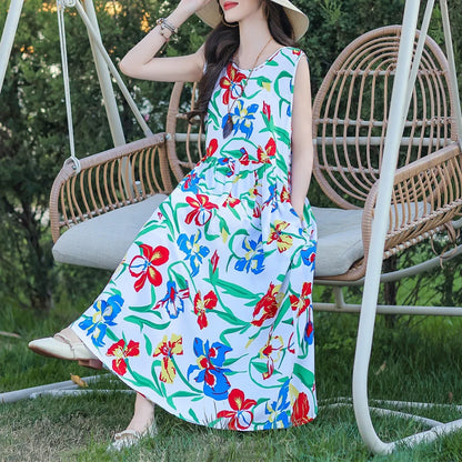 Plus Size Women Dress 2025 Summer Long Dress Vintage Loose Casual Elegant  Sleeveless Dress Women