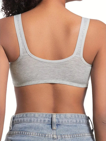 Women's Bra Wire-Free Front Closure Solid Color Full Coverage Fixed Cups Women Seamless Large Size Comfort Underwear