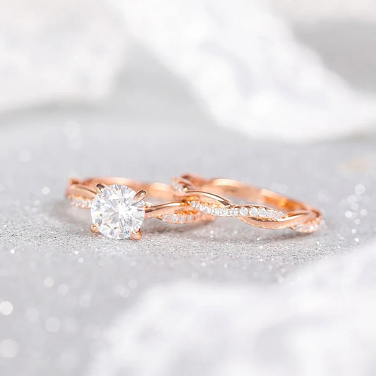 Trumium Luxury Bridal Set Engagement Ring Infinity 18k Gold Plated Cz Rose Copper rings for Women Wedding Bands