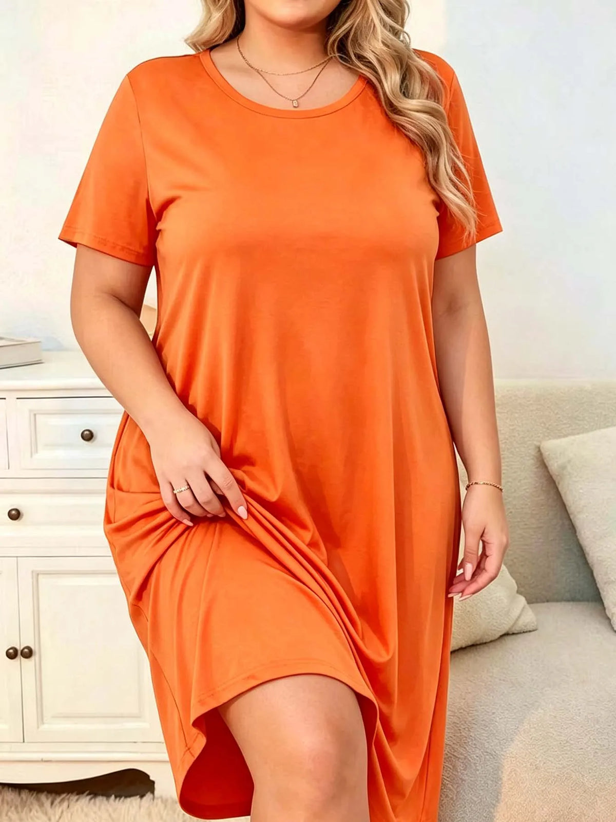 Plus-size women's short-sleeved casual dress, home pajama set for daily wear and outdoor outings, versatile for all occasions