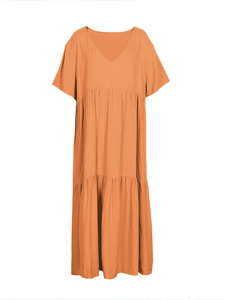 plus Size Women's V Neck Casual Dress Irregular Hem Swing Maxi Long Dress Flowy Elegant Gown for All Seasons