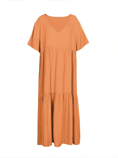 plus Size Women's V Neck Casual Dress Irregular Hem Swing Maxi Long Dress Flowy Elegant Gown for All Seasons
