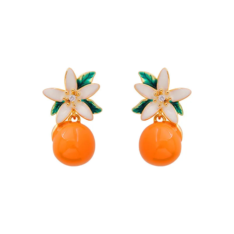 2026 New Women Earrings Alloy Gold Plated Orange Flower Drop Earrings Fashion Cute Sweet Jewelry For Daily Casual Party