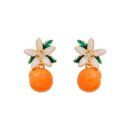 2026 New Women Earrings Alloy Gold Plated Orange Flower Drop Earrings Fashion Cute Sweet Jewelry For Daily Casual Party
