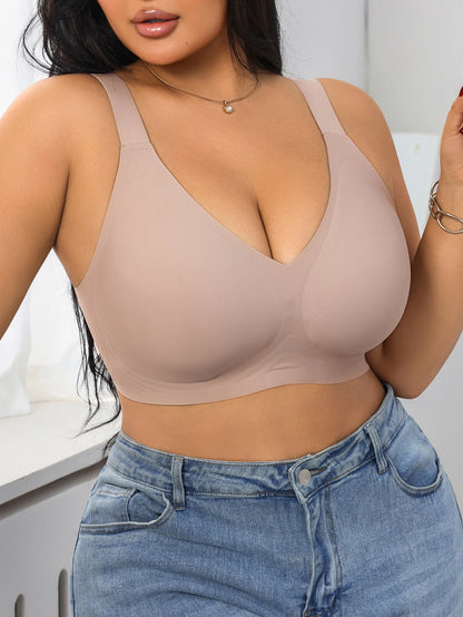 Plus size seamless jelly gel solid color full coverage anti splash anti sagging bra, super large comfortable high elastic underw