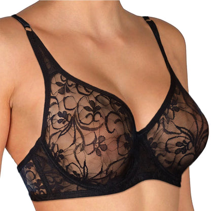 Bra For Womens Underwear Lace Bra Underwire BH Hollow Out Embroidery Perspective Sexy Lingerie Tops Plus Size Brassiere