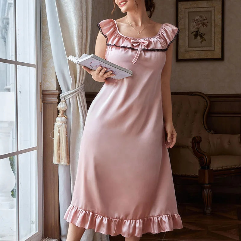 Plus Size Women's Summer Nightdress Loose Fit Slip Dress Euro Style Satin Like Sleepwear for Curvy Girls Breathable Lounge Gown