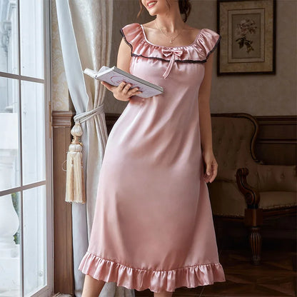 Plus Size Women's Summer Nightdress Loose Fit Slip Dress Euro Style Satin Like Sleepwear for Curvy Girls Breathable Lounge Gown
